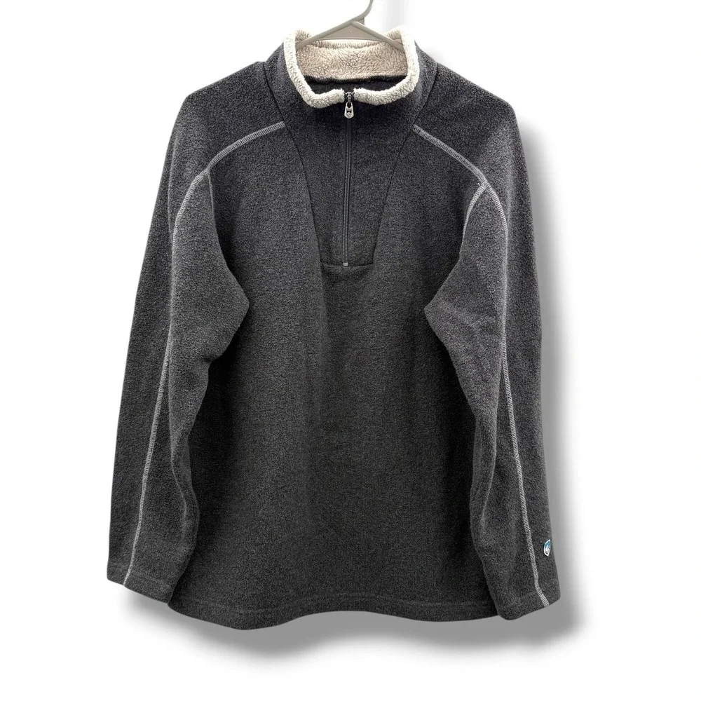 Kuhl Alpaca 1/4 Zip Fleece Pullover Men's Large Gray Sherpa Trim Outdoor Sweater
